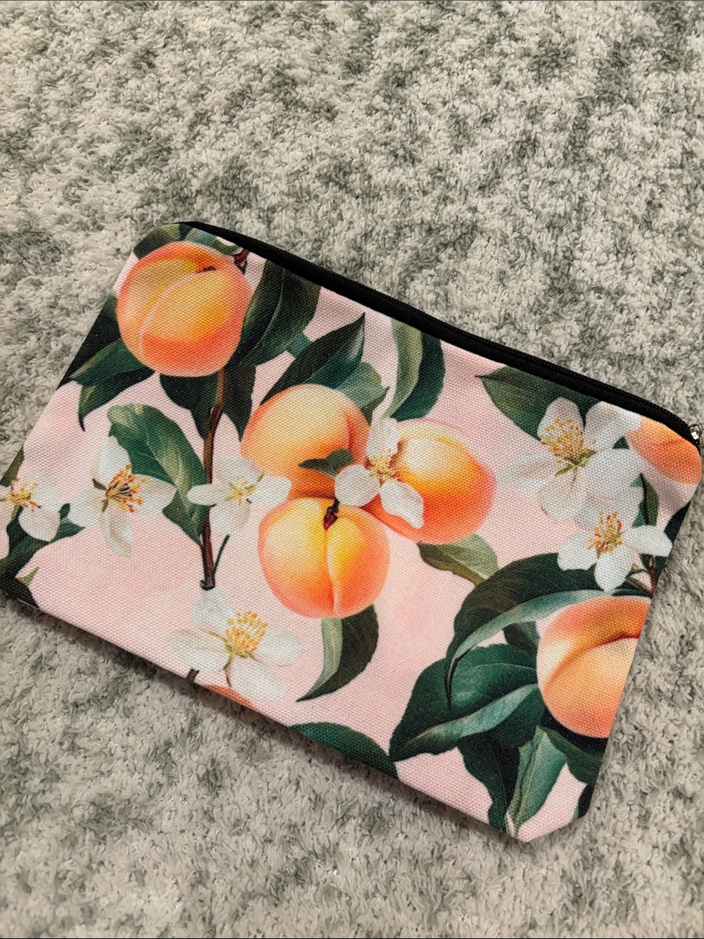Peach Blossom Cotton Canvas Zipper Cosmetic Travel Bag NWT 8.5x5.5x1.25”